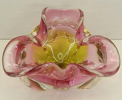 Buy Chribska Josef Hospodka Czech Organic Lobed Pink Yellow Glass Vase • 27.95£