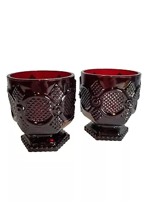Buy 2 Avon 1876 Cape Cod Collection Ruby Red Glass Footed Tumblers 3.75  Tall • 13.44£