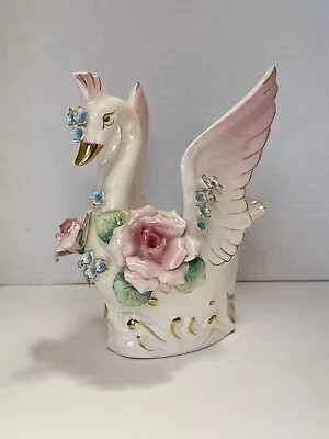 Buy Vintage Lefton Lusterware Swan Flowered Trinket Dish Vase N-92 Hand Painted • 14.38£