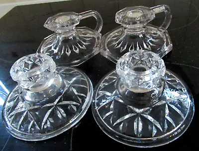 Buy Four Vintage Clear Pressed Glass Taper Candle Holders ( Two Sets Of Two ) • 16£