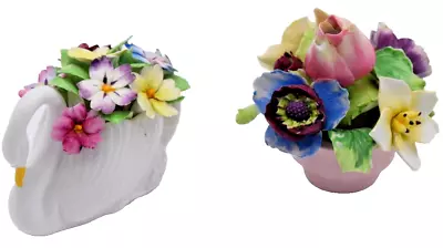Buy Vintage Staffordshire & Royal Adderley Bone China Flower Bouquet & Swan Figurine • 17.35£