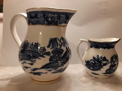 Buy Pair Jugs Antique Coalport Blue And White Willowpattern 2 Temples Japanese • 10£