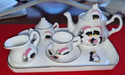 Buy Bone China Miniature Tea Set Featuring Christmas Penguins • 12.50£