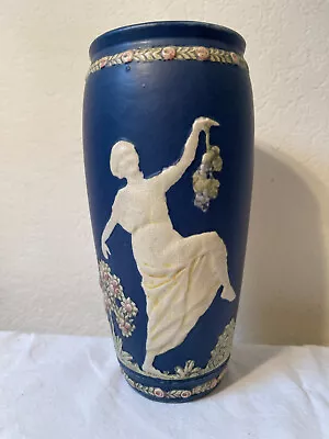 Buy WELLER 10  Blue Ware (Maidens Dancing) Playing Harp & Flowers Vase Circa 1920's • 93.89£