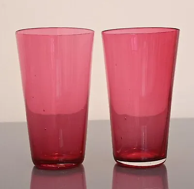 Buy Pair Of Victorian Hand Blown Cranberry Red Tumbler Glasses 9.6 Cm Vgc • 13.95£