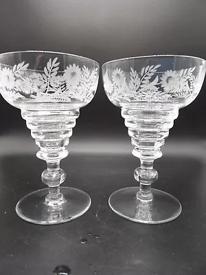 Buy Clear Footed Ribbed & Etched Elegant Glasses Set Of 2 • 28.35£