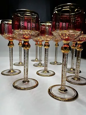 Buy Antique Bohemian Cranberry And Gold Gilt Wine Service Set Of 10 + 1 Spare • 1,928.41£