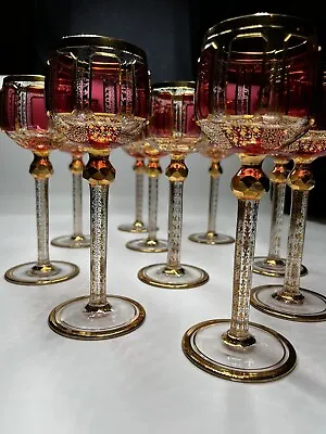 Buy Bohemian Handmade Cranberry And Gold Gilt Wine Glasses Sold Separatly • 189.75£