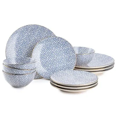 Buy 12 Piece Dinnerware Starter Set Thyme & Table's Polka Dot Stoneware Dishes • 67.30£