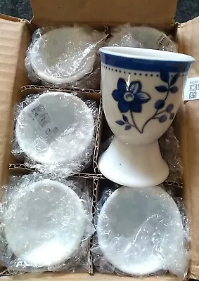 Buy Set Of 6 X Blue Floral White Porcelain Egg Cups By KitchenCraft Sweet Items • 10£