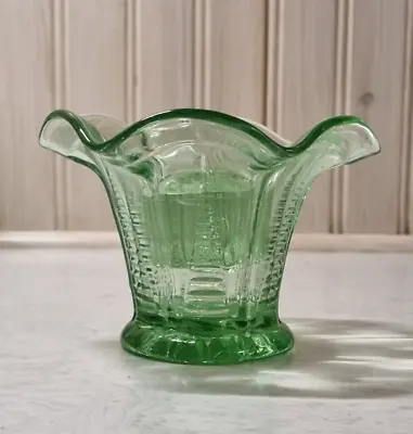 Buy Vintage Art Deco Davidson Green Glass Posy Vase With Flower Frog • 14.50£