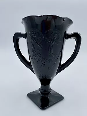 Buy Vintage LE Smith Black (Amethyst) Glass, “Snake Dance”, Crimped Top Handled Vase • 13.45£