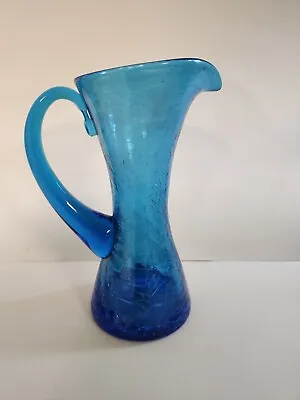 Buy Vintage Antique Blenko Blown Art Glass Mini Pitcher In Turauoise Blue Crackle... • 125.24£