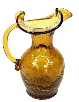 Buy Vintage Pilgrim Amber Crackle Glass Cruet Pitcher Flared Edge Applied Handle 5  • 28.74£