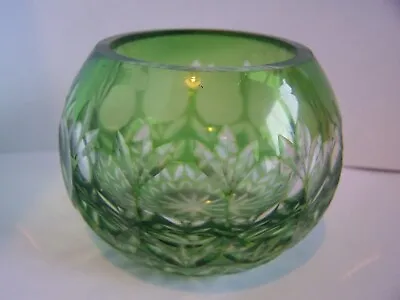 Buy Small Vintage Green Cut Glass Bowl. Thick Glass Trinket Bowl Poss Bohemian Glass • 5£