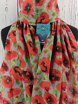 Buy Women's Poppy Field Flower Scarf Grey Black Navy Gift Wrap/box Personalised Card • 14.95£