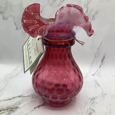 Buy Fenton Cranberry Opalescent Glass Coin Dot Vase Ruffled Edge 6” Vintage • 41.43£