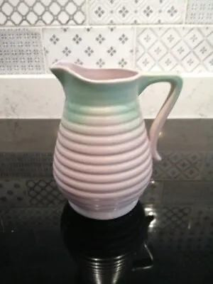 Buy Govancroft Glasgow Pottery Jug Vase Art Deco 17x12cm Ribbed Pink Green • 6.64£