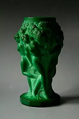 Buy Art Deco Bohemian Jade Glass Vase With Figures Of Nude Ladies  • 52.80£