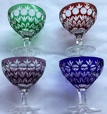 Buy Set 4 Ajka Florderis Red Cobalt Blue Green Purple Cut To Clear Crystal Sherbets • 160.85£