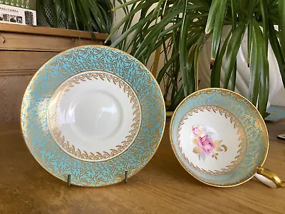 Buy Pink Rose Turquoise & Gilt Aynsley Bone China Cup & Saucer • 16£