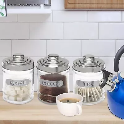 Buy 3pc Kitchen Glass Tea Coffee Sugar Stainless Steel Lid Jar Canister Storage New • 8.49£