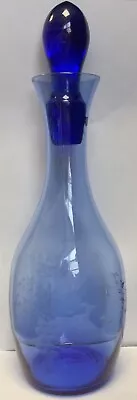 Buy Blue Glass Etched Decanter And 6 Matching Glasses • 9.99£