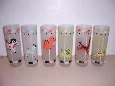 Buy 6 Vintage Libbey 7  Carousel Merry Go Round Circus Animals Frosted Glasses • 28.45£