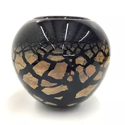 Buy Vintage ROBERT MALONE Earthy Brown Glass Crackle Art Glass Rare VASE 4  READ • 106.16£