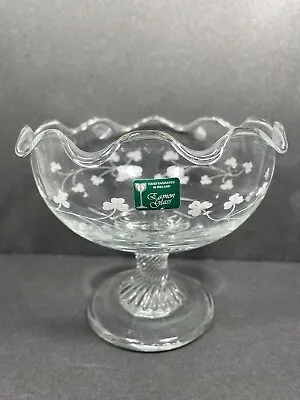 Buy Eamon Clear Glass Compote Footed Bowl Hand Etched Shamrocks Ireland • 18.86£