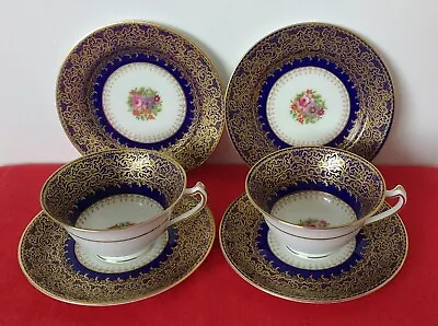 Buy George Jones, Set Of 2 Tea Trios: Cups, Saucers & Plates, Cobalt Blue And Gold • 60£