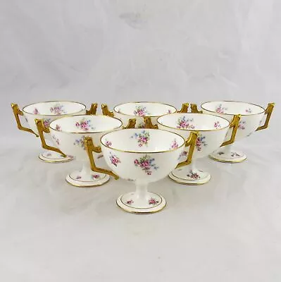 Buy 6 Antique Hand Painted Limoges Bavarian Double Handled Pedestal Dessert Cups • 86.73£