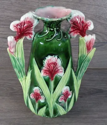 Buy Antique Josef Strnact Austrian Iris Double Handled Majolica Vase • 123.28£