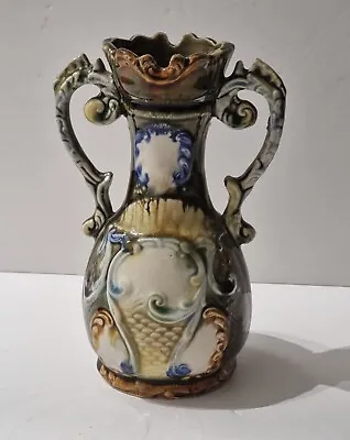 Buy Antique Austrian Majolica Vase  Tall 19 Cm • 96.33£