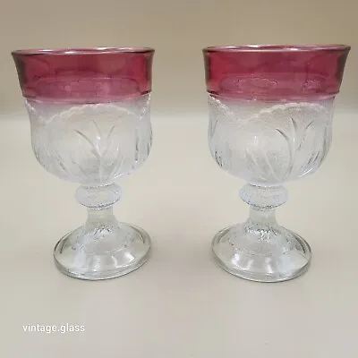 Buy 2 Vintage Indiana Glass Ruby Stain Pebble Leaf Footed Glasses MCM • 14.41£