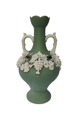 Buy Antique Parian Ware Jasperware Vase Vine Leaf Wedgwood Schafer Vater Style Green • 30£
