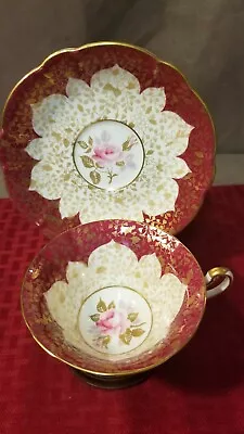 Buy Vintage EB Foley Bone China England Pink Roses Red And Gold Teacup & Saucer • 42.63£