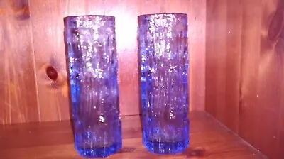 Buy Pair Vintage 1970's Whitefriars Style Blue Glass Vases By Ravenshead Bark Design • 8.99£