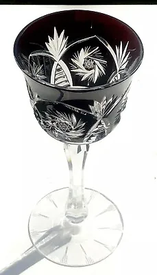 Buy Antique Bohemia Czech Bohemian Crystal Cut Black Wine Liquor Cup Goblet Glass • 89£
