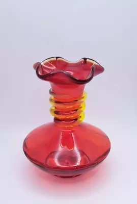 Buy Vintage MCM Tangerine Amberina Red Yellow Glass Mini Bud  Hand Blown Art Vase • 15.09£