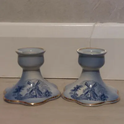 Buy Royal Worcester X2 Blue White Palissy Windmill Ceramic Candle Holders Decor  • 5£
