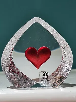 Buy VALENTINES -Mats Jonasson Maleras Handblown Crystal Small Red Heart Signed #3772 • 36£