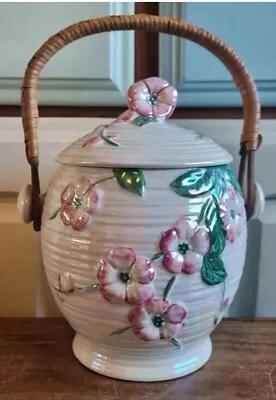Buy Maling Pottery Lustreware Barrel Jar Lidded Apple Blossom Cottage Straw Handle • 35£