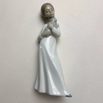 Buy NAO Lladro Girl Holding Puppy  Figurine White Dress • 11.95£