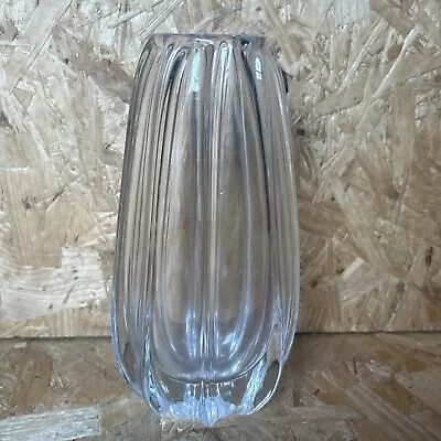 Buy Vintage Thick Ribbed Oval Art Glass Vase 20cm Kosta Boda? Baccarat? Orrefors? • 9.99£