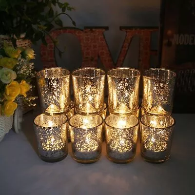 Buy 24pcs Mercury Silver Speckled Glass Tea Light Candle Holder Wedding Party Decor • 15.99£