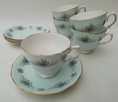 Buy Colclough Vintage Bone China Pattern 8243 Blue Forget Me Nots Cups & Saucers X 5 • 21.99£
