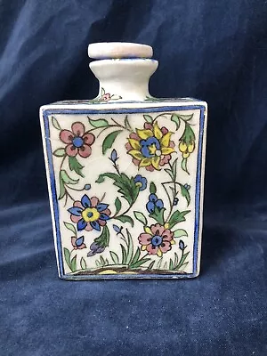 Buy Antique Iznik Bottle Turkish Persian Qajar Pottery Flask W/ Stopper Floral Blue • 51.90£