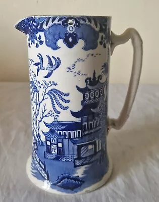 Buy Vintage Burleigh Ware Willow Blue & White Pitcher Jug With Metal Swinging Lid • 34.99£