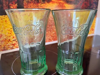 Buy Coca Cola Drinking Glasses  Large Flute Heavy Ribbed Bottom Vintage X 2 • 10£